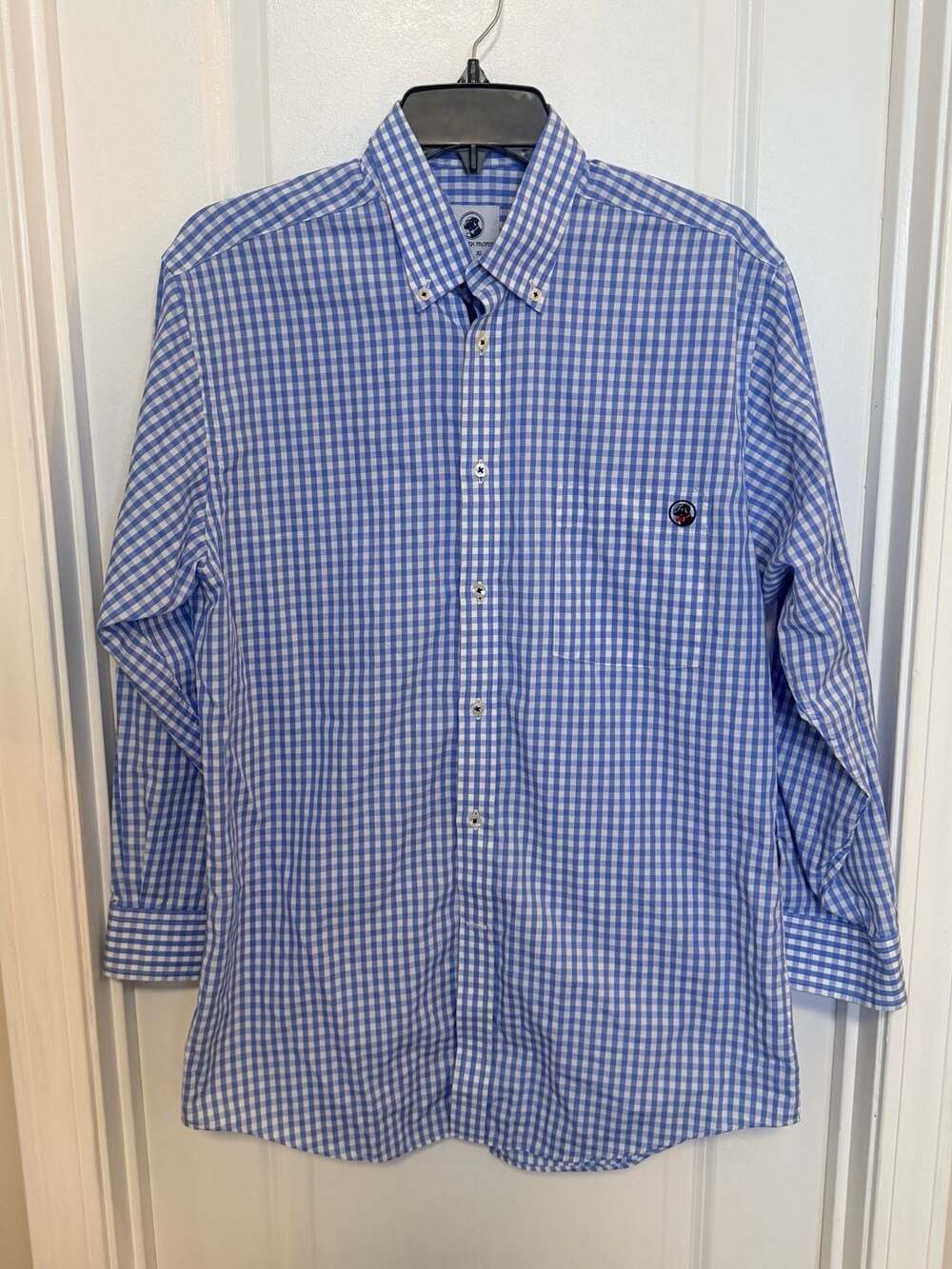 Southern Proper Men's Blue White Gingham Long Sleeve Button-Down Shirt Sm